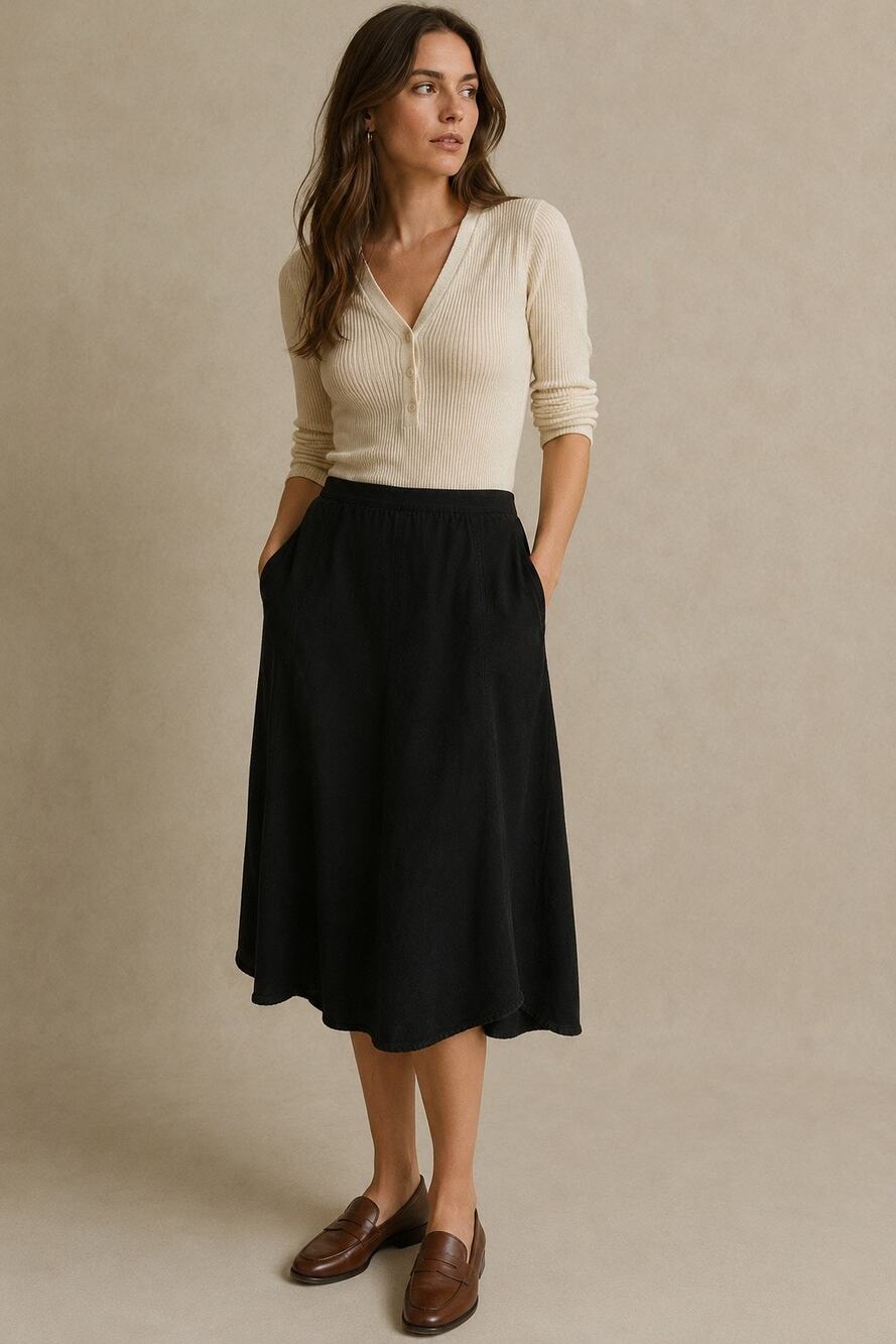 Vintage Lauren Ralph Lauren Black Cotton Tulip Hem Skirt | Size 14P